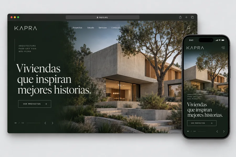 Propuesta conceptual de landing para arquitectura en escritorio y celular