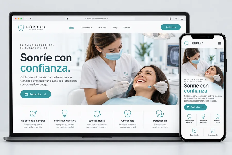 Propuesta conceptual de landing para clínica dental en escritorio y celular